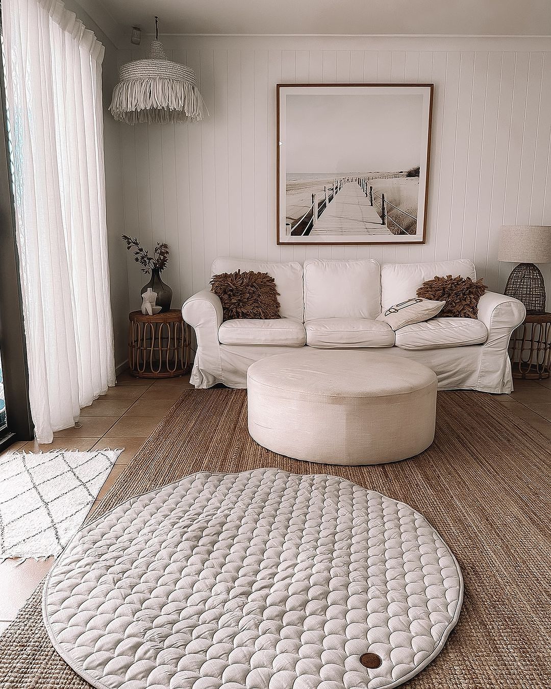Caspian play mat: luxury coastal inspired home decor with a scalloped pattern playmat 